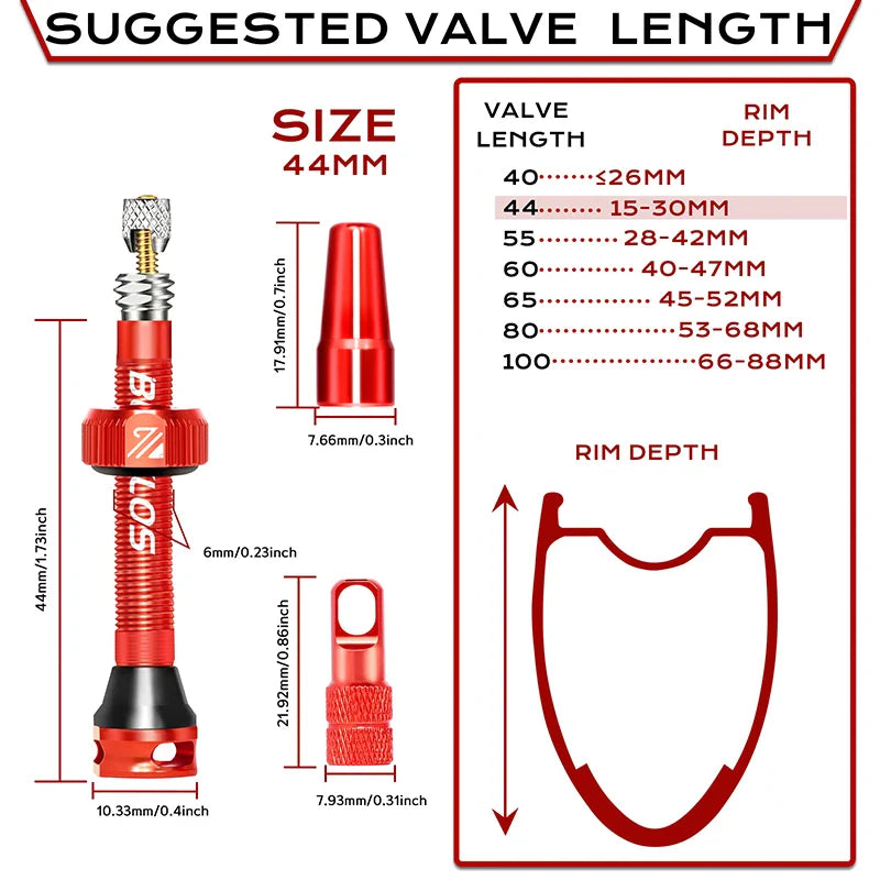 BUCKLOS Tubeless Presta Valves 40–100mm — Aluminum Alloy Bike Valve Stem for Road & MTB