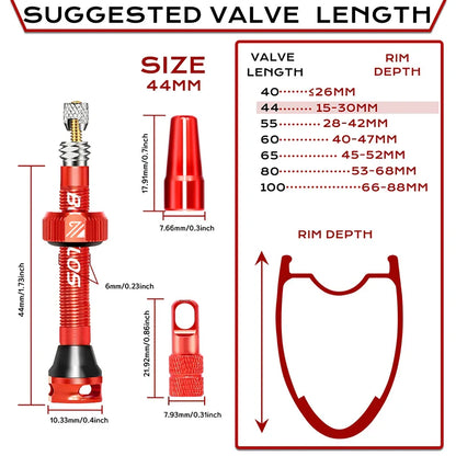 BUCKLOS Tubeless Presta Valves 40–100mm — Aluminum Alloy Bike Valve Stem for Road & MTB