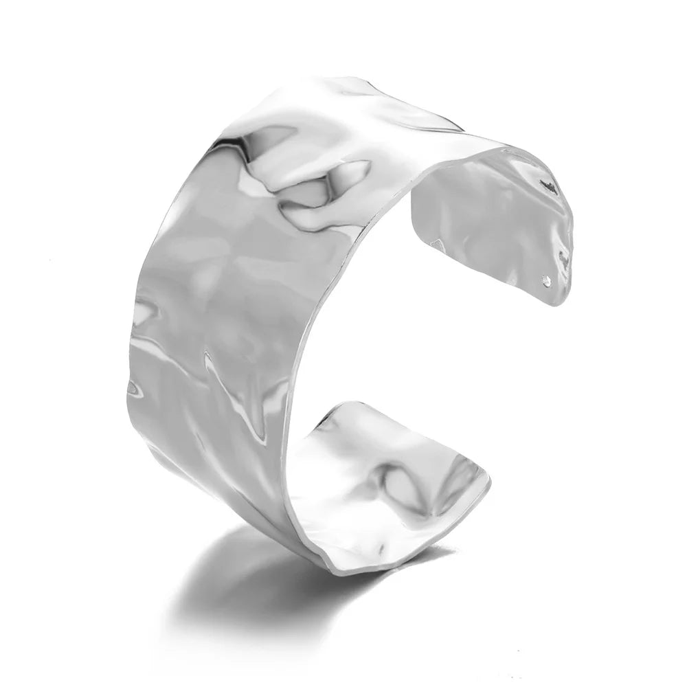 Classic Bump Pattern Open Cuff Bracelet – Gold Stainless Steel Bangle for Women Elegant Hand Jewelry Gift Accessory