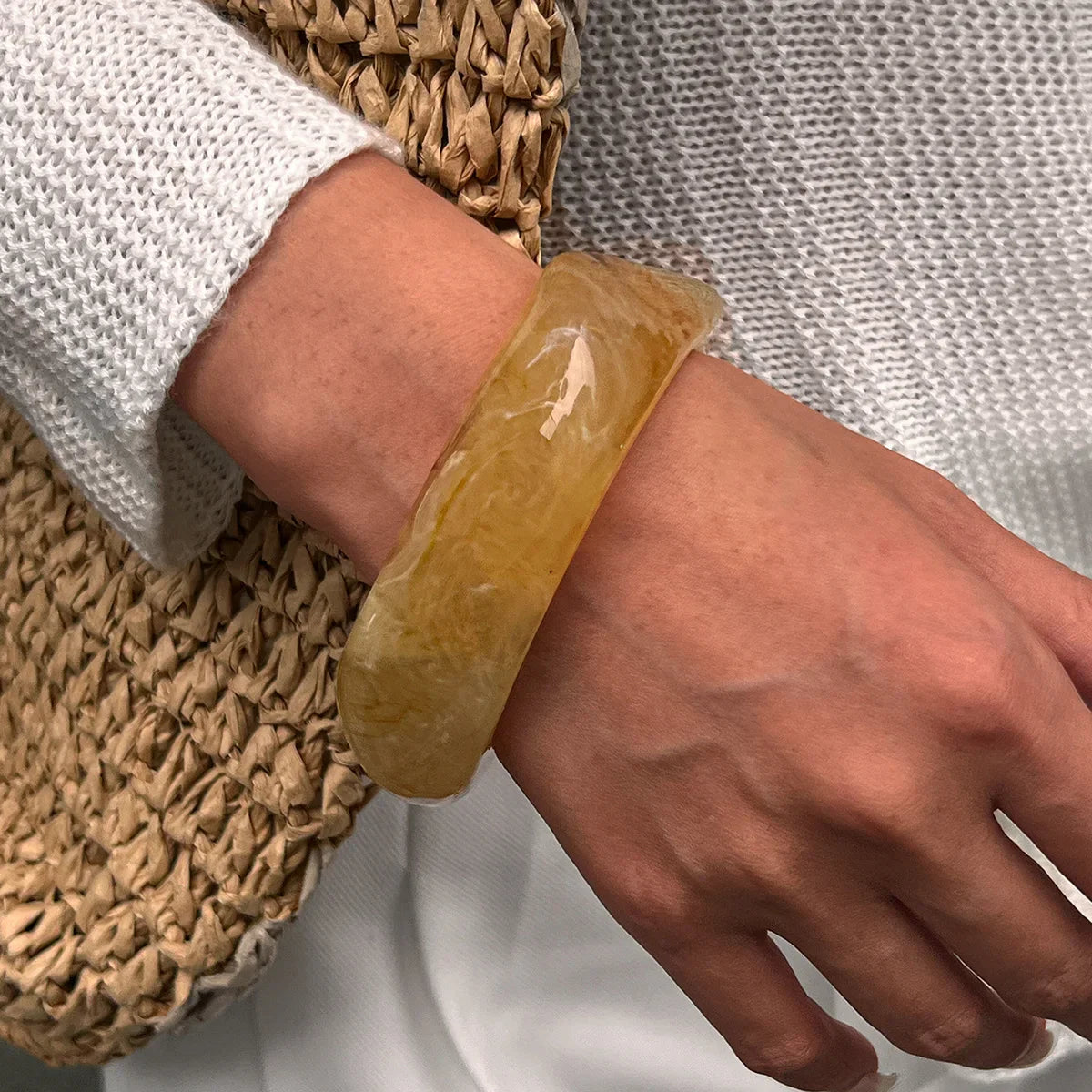 Ingemark Resin Geometric Chunky Bangles – Punk Hip Hop Wide Arm Bracelets for Women Y2K Jewelry Gift