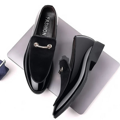Men’s Black Patent Leather Loafers - Luxury Slip-On Formal Business Casual Party Shoes Large Size