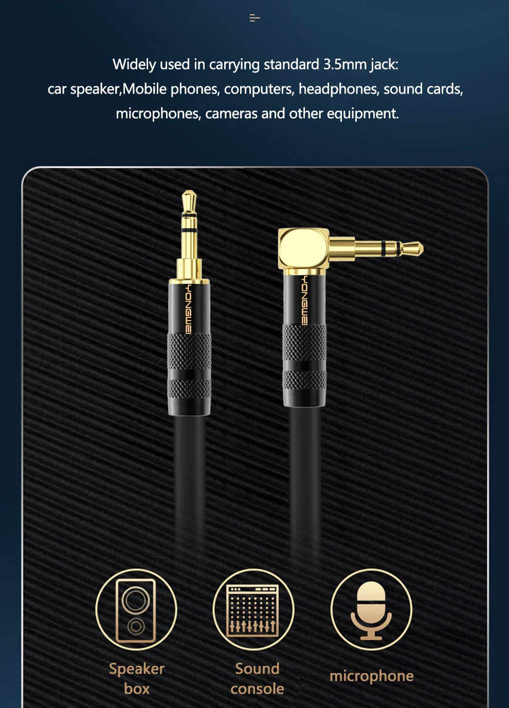 YONGWEI 3.5mm AUX Audio Cable - Straight to Curved Male-to-Male for Car, Mobile Phone, Computer, Speaker and Headset Extension