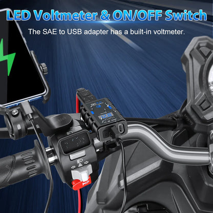 Anchtek 6.4A 12V Motorcycle USB Charger — QC3.0 + Type-C PD Fast Power Socket