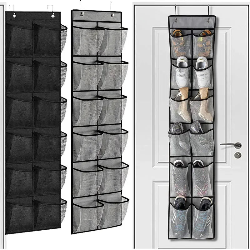Hanging Shoe Rack Organizer – Over-the-Door 12/14 Pocket Breathable Mesh Storage for Slippers and Shoes