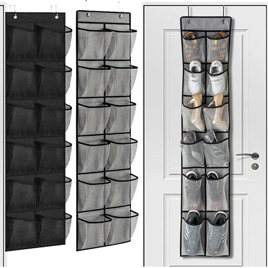 Hanging Shoe Rack Organizer – Over-the-Door 12/14 Pocket Breathable Mesh Storage for Slippers and Shoes