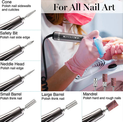 YOKEFELLOW Professional Nail Drill Kit – 35000RPM Rechargeable Electric Nail File for Manicure, Acrylic & Gel Nails