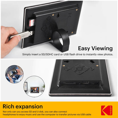 KODAK 7-Inch Digital Photo Frame with Remote – 1024x600 HD Screen, Electronic Album, Video, Music, Clock & Calendar Player