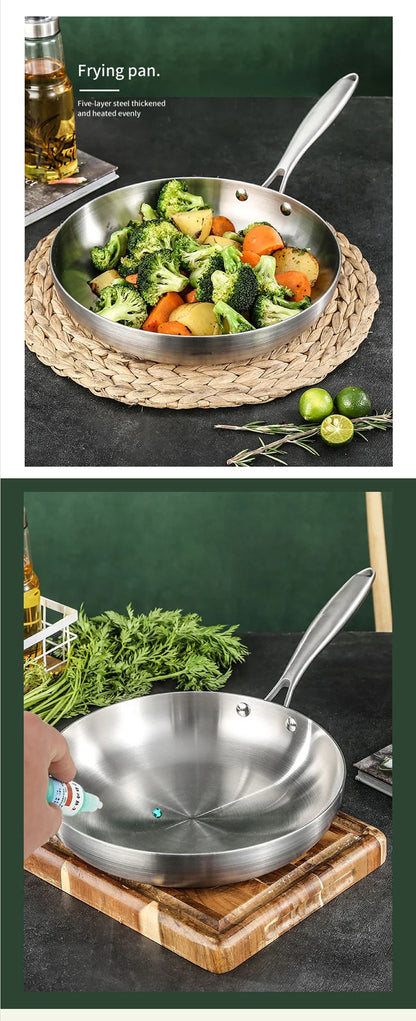 304 Stainless Steel Frying Pan – Non-Stick Skillet for Steak, Gas & Induction Cooking