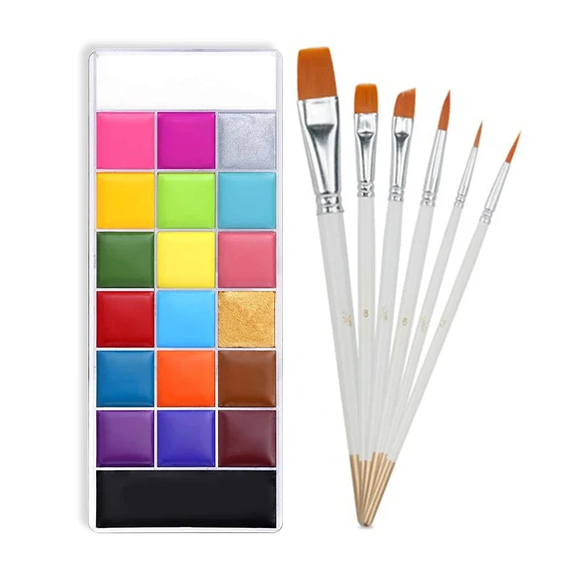 20-Color Face & Body Paint Set - Non-Toxic Kids Makeup with Brush for Halloween & Cosplay