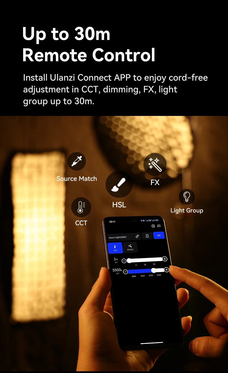 Ulanzi VL-120Bi VL-120C 120W V-Mount COB Light – Wireless APP Control, 2700K-6500K Video Light for Skit Video Photography
