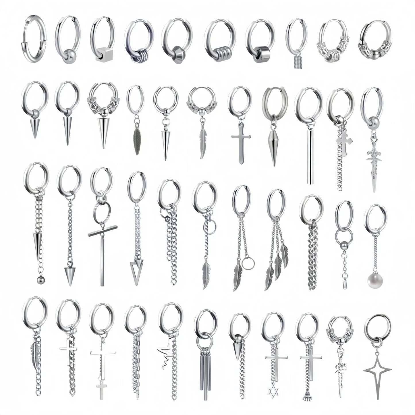 Long Hanging Cross & Leaf Hoop Earrings – Vintage Stainless Steel Hip Hop Unisex Jewelry Accessories