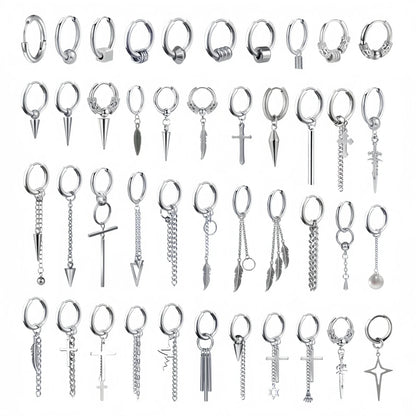 Long Hanging Cross & Leaf Hoop Earrings – Vintage Stainless Steel Hip Hop Unisex Jewelry Accessories