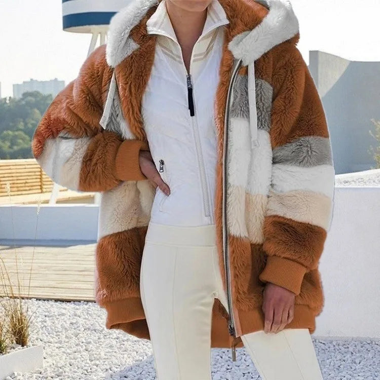 Oversized Jacket for Women – 2023 Autumn Winter Warm Plush Hooded Coat, Loose Fit Streetwear with Pockets