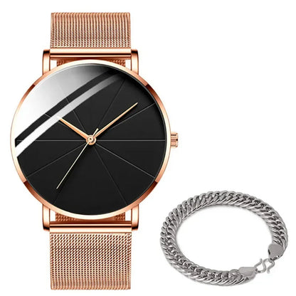 Men’s Minimalist Ultra-Thin Quartz Watch – Stainless Steel Mesh Band Business Fashion Wristwatch