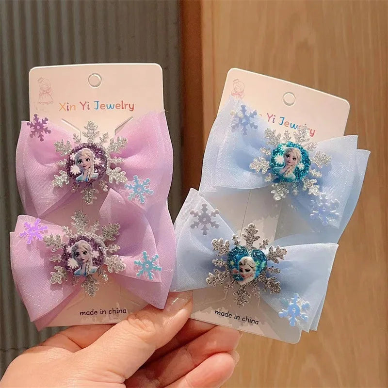 2Pcs Toddler Girl Elsa Hair Clips – Princess Bow Hair Clips for Baby Girls, Party Gift