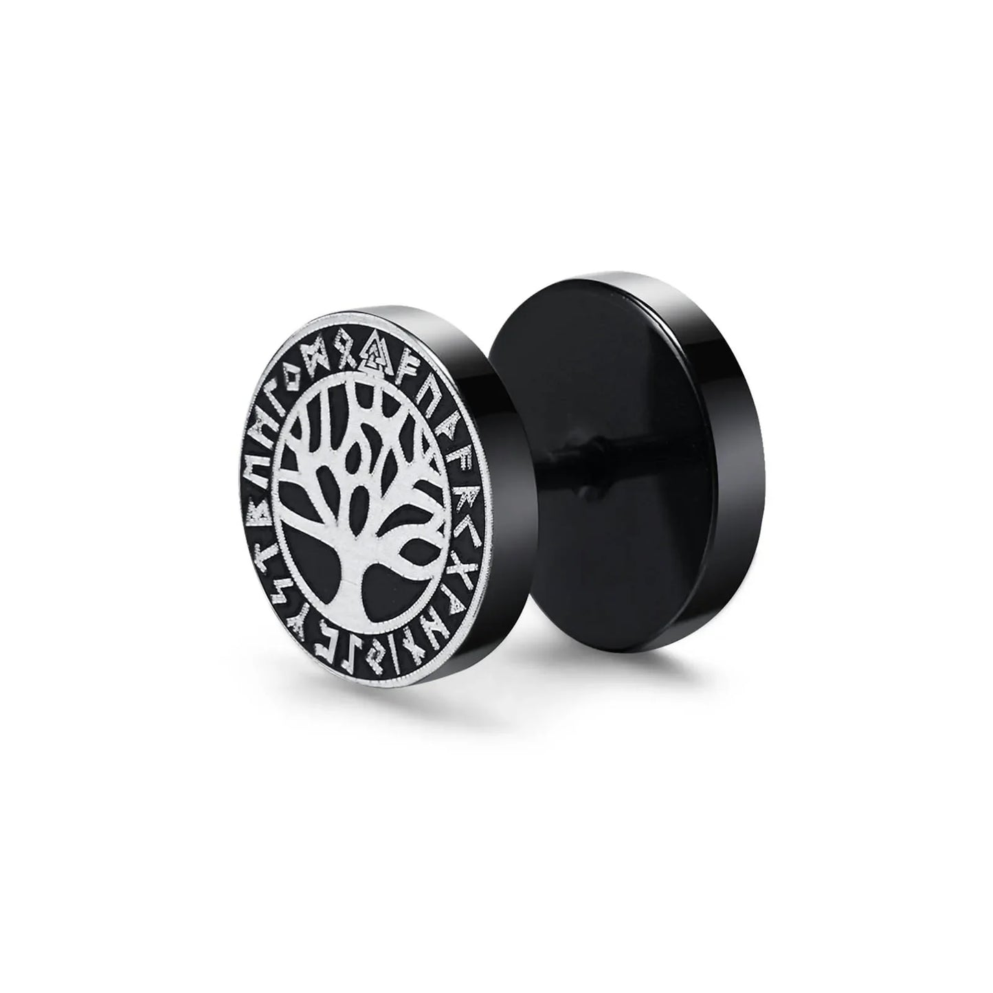 Vnox Men's Viking Black Stud Earrings - Vegvisir & Norse Valknut, Cool Punk Stainless Steel Set