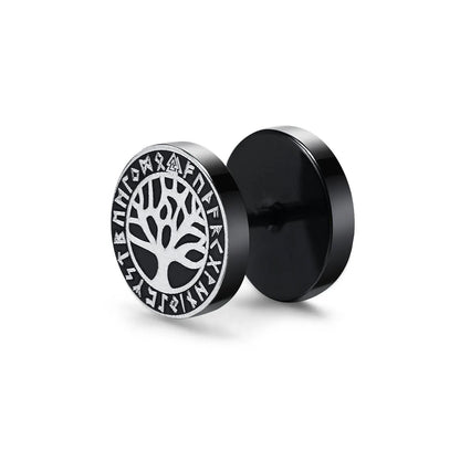 Vnox Men's Viking Black Stud Earrings - Vegvisir & Norse Valknut, Cool Punk Stainless Steel Set