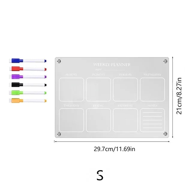 Magnetic Fridge Calendar & Weekly Planner – Reusable Transparent Dry Erase Board for Schedule, Menu & Notes