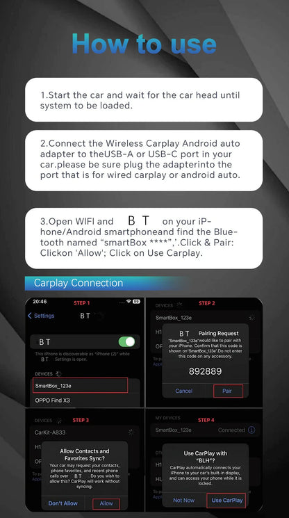 2025 2-in-1 Wireless CarPlay AI Box – Convert Wired CarPlay to Wireless with Android Auto, Plug and Play