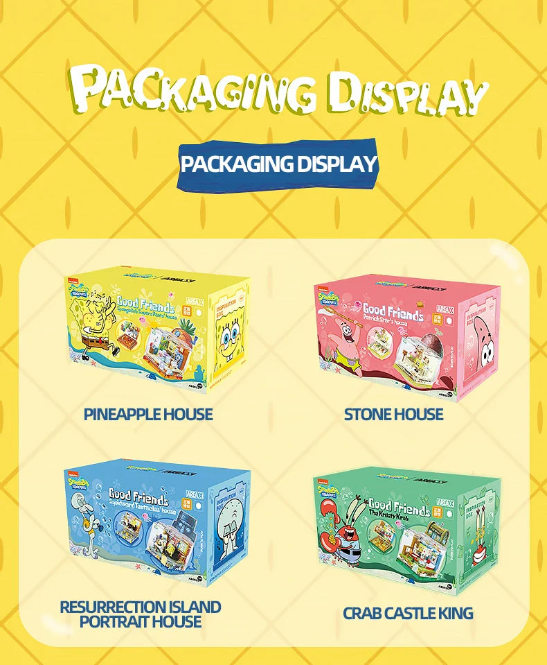 Spongebob Building Blocks Set — Patrick Star, Krusty Krab & Squidward Tentacles Desktop Model Toy for Kids & Gifts