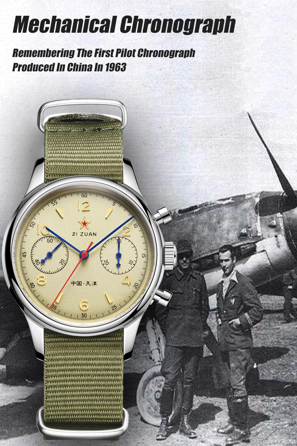 40mm 1963 Pilot Aviation Mechanical Chronograph — Original Seagull ST1901 Movement Men's Sapphire Vintage Watch