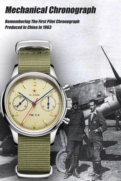 40mm 1963 Pilot Aviation Mechanical Chronograph — Original Seagull ST1901 Movement Men's Sapphire Vintage Watch