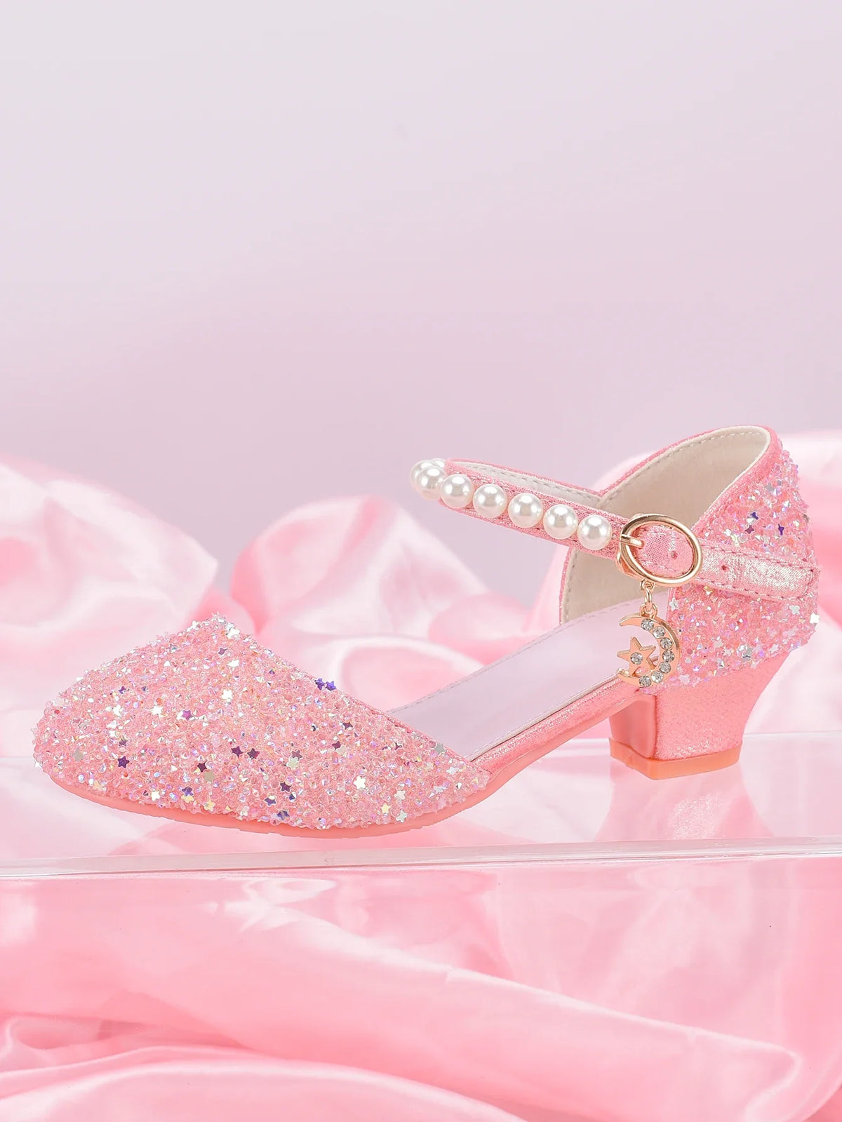 Girls' Princess High Heel Shoes - Shiny Star Pendant Dress & Birthday Party Footwear