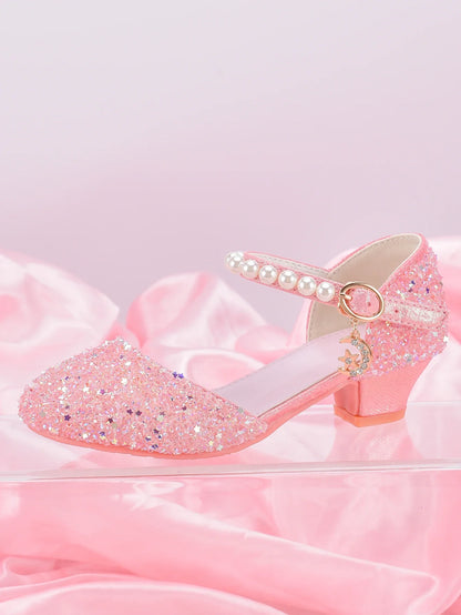 Girls' Princess High Heel Shoes - Shiny Star Pendant Dress & Birthday Party Footwear