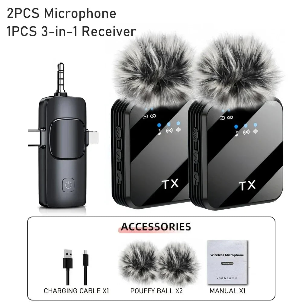 Wireless Lavalier Microphone - Noise Reduction Clip Mic for iPhone Android Camera Video Recording & Podcasting
