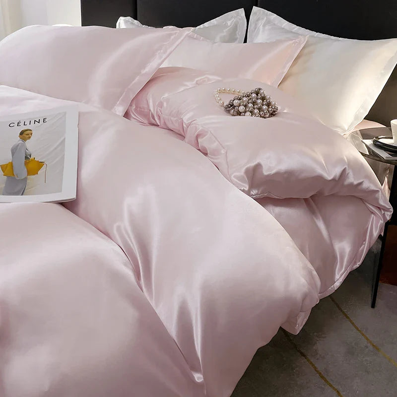 Nordic Satin Silk Bedding Set – Luxury Duvet Cover, Bed Sheet & Pillowcases for Single, Double & Couple Beds
