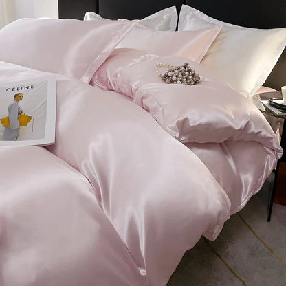 Nordic Satin Silk Bedding Set – Luxury Duvet Cover, Bed Sheet & Pillowcases for Single, Double & Couple Beds