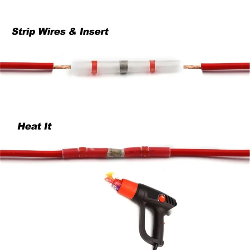 Waterproof Solder Seal Wire Connectors - 50/100/500/1000PCS Copper Heat Shrink Butt Splice Terminals for AWG 22-18 Electrical Cables
