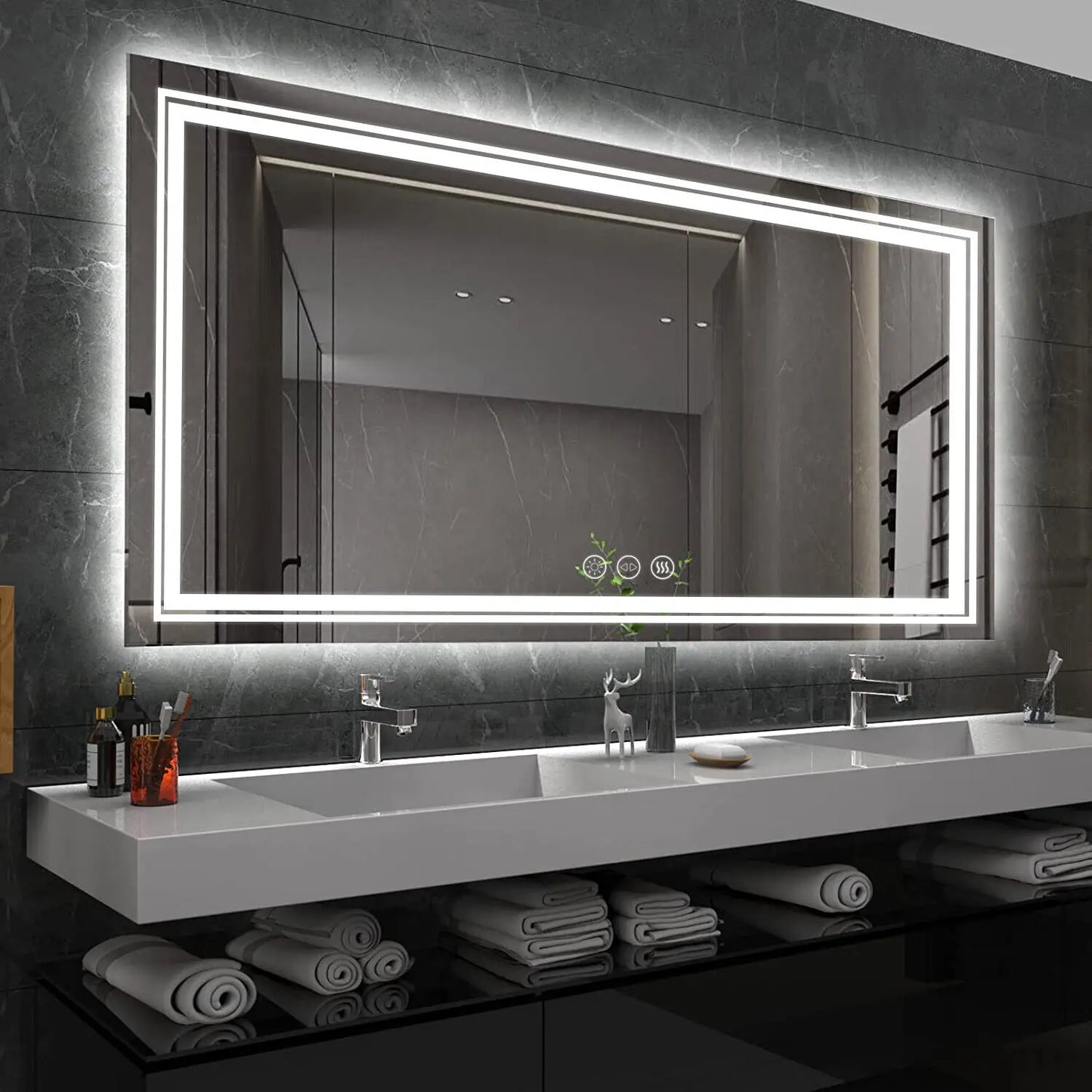 Extra Large Rectangle LED Bathroom Mirror – Dimmable, Anti-Fog, Shatter-Proof Vanity Mirror with Front & Backlight