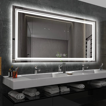Extra Large Rectangle LED Bathroom Mirror – Dimmable, Anti-Fog, Shatter-Proof Vanity Mirror with Front & Backlight