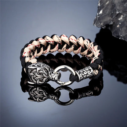 Vintage Norse Runes Celtic Wolf Survival Rope Bracelet - Handmade Stainless Steel Wristband for Men, Vikings Jewelry
