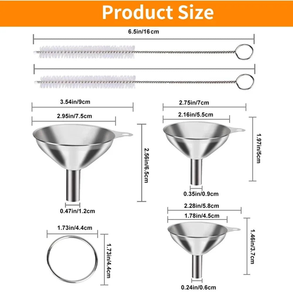 Stainless Steel Kitchen Funnel Set - Food-Grade Metal Funnels for Bottles, Spices & Oils