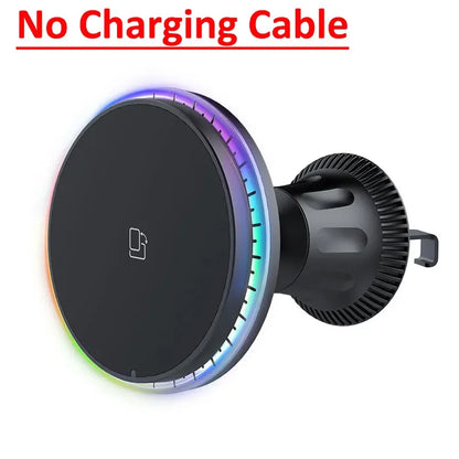 30W RGB Magnetic Car Wireless Charger – Fast Charging Stand Mount for iPhone 12-15 Pro Max, MagSafe Compatible