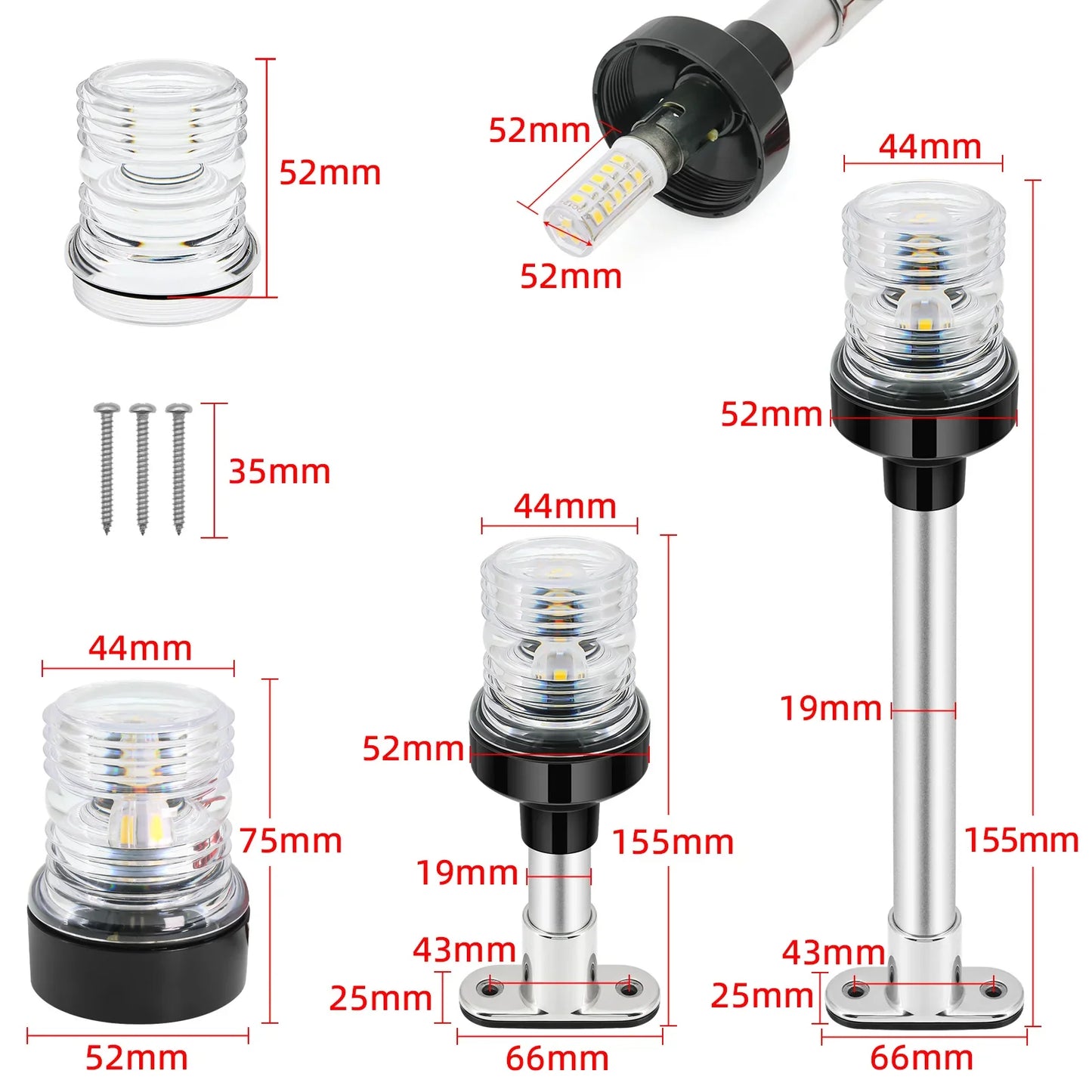 12V/24V LED Boat Navigation Light – 360° Fold Down Marine Signal Anchor Light for Yacht & Sailing