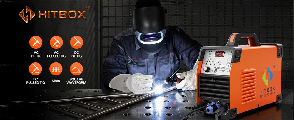 HITBOX 200A 6-in-1 HF TIG AC/DC Aluminum Welder — MMA ARC Argon Digital Pulse Stainless Welding Machine, 2T/4T HBT250P 220V