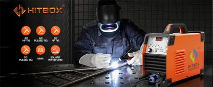 HITBOX 200A 6-in-1 HF TIG AC/DC Aluminum Welder — MMA ARC Argon Digital Pulse Stainless Welding Machine, 2T/4T HBT250P 220V