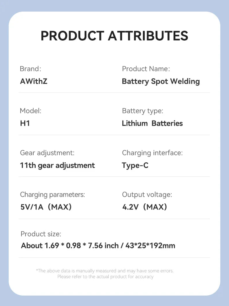 AWithZ Portable Handheld Spot Welder – DIY 90-Gear Adjustable Welding Machine for 18650 Lithium Batteries
