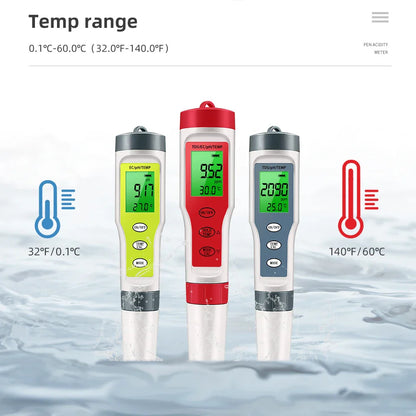 Waterproof PH Meter - PH/TDS/EC/Temp Digital Water Quality Monitor with Backlight for Pools, Drinking Water & Aquariums