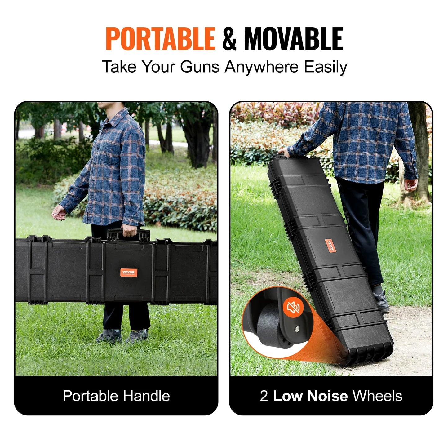 VEVOR Rifle Hard Case — Portable Long Gun Storage Suitcase with 2 Casters, Shockproof & Waterproof Protective Case for Airsoft Rifles