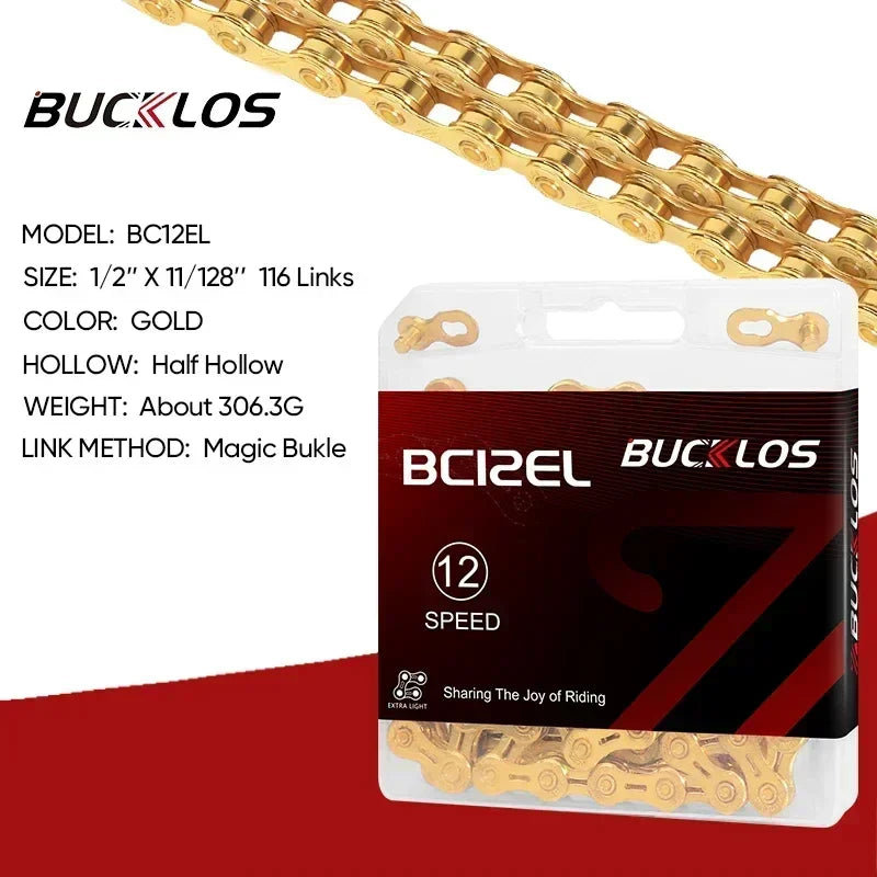 BUCKLOS MTB Bike Chain – 12 & 11 Speed Mountain & Road Bicycle Chain, Compatible with 8-12 Speed Cycling Parts