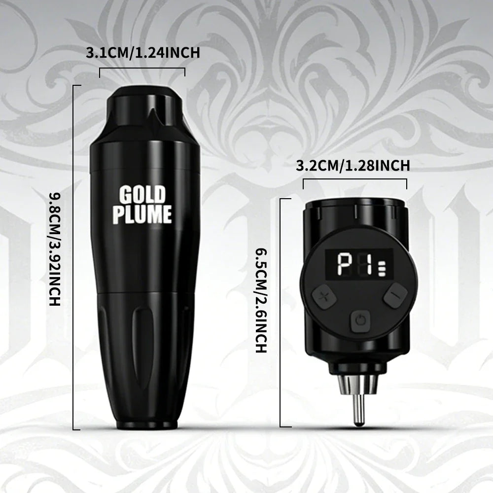 GOLDPLUME Wireless Tattoo Machine Kit - Black Rotary Pen with 10 Cartridges and Full Accessories for Artists