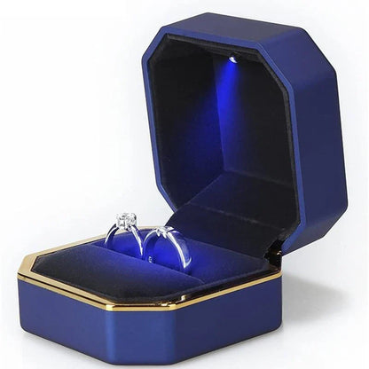 LED Jewelry Ring & Necklace Box — Luxury Velvet Display Case with Light for Engagement, Proposal & Wedding Gifts