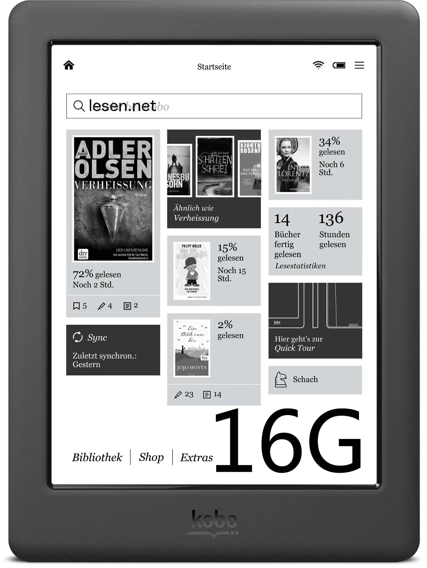 KOBO Glo HD E-Reader - 6-Inch 300PPI E-Ink Display with Front Light, Available in 4G/16G/32G Models