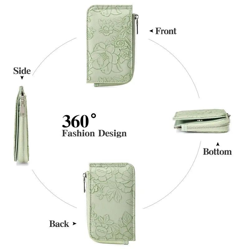Ladies Zip Coin Purse with Key Ring – Embossed Design, Multi-Card Slots, Large Capacity Wallet Fashion Accessory