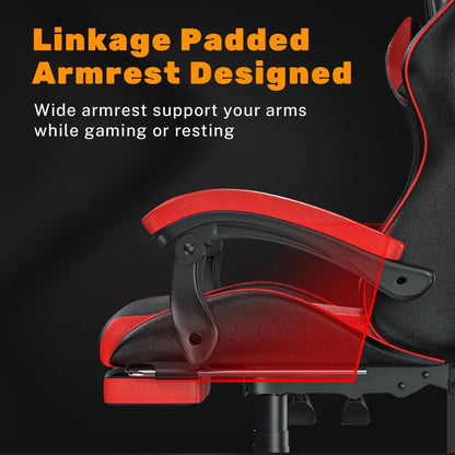 Gaming Chair with Footrest – Ergonomic Gamer Chair with Lumbar Cushion, Headrest, and Height Adjustable for Computer