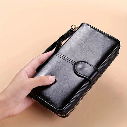 Women’s Vintage PU Leather Clutch Wallet – Large Capacity Phone Purse with Wristband, Card Holder & Pouch Bag